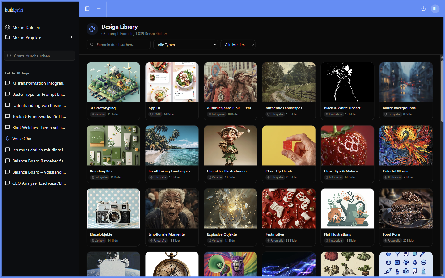 build.jetzt Design Library mit Bildstilen und Presets für KI-Bildgenerierung