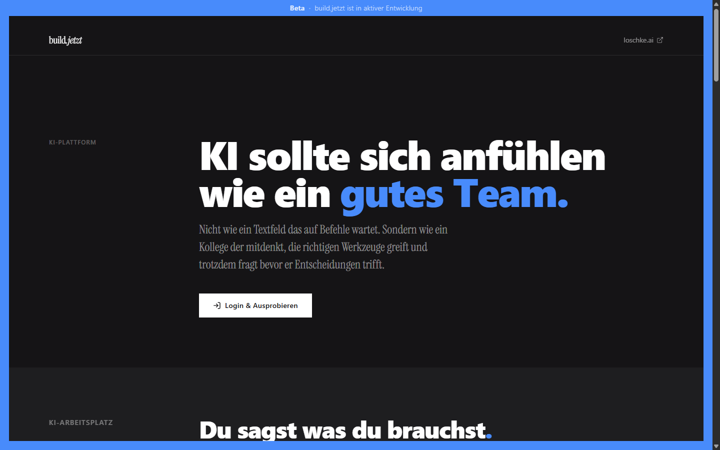 build.jetzt Startseite – Hero: KI sollte sich anfühlen wie ein gutes Team