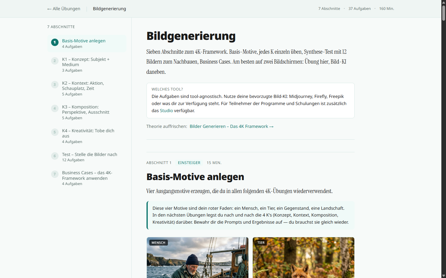 lernen.diy Bildgenerierung-Übung mit Schritt-für-Schritt-Sidebar und 4K-Framework