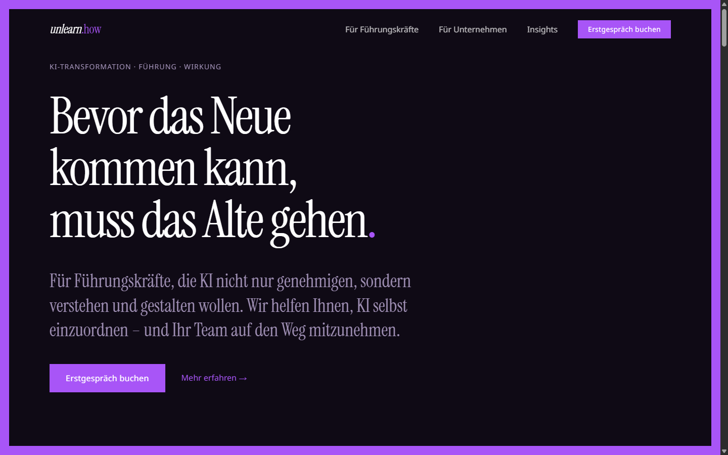 unlearn.how Startseite – Hero: Bevor das Neue kommen kann, muss das Alte gehen