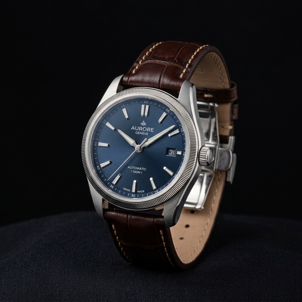 Stylische Uhr vor schwarzem Hintergrund